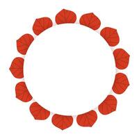 Minimalistic round background with Autumn Leaves and shadows. Simple circle Frame with empty space for text in Fall season. Hand drawn botanical plant parts in heart shape for posters banners and card vector