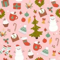 Seamless Christmas pattern with various holiday items. graphics. vector