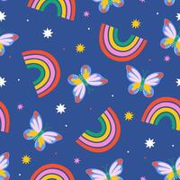 Seamless pattern of butterflies, rainbows and stars. graphics. vector