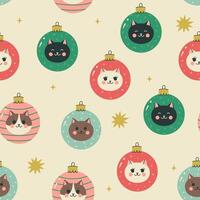 Seamless pattern with Christmas balls with cat faces. graphics vector