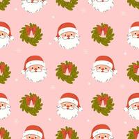 Christmas seamless pattern with wreaths and Santa Claus faces. graphics. vector
