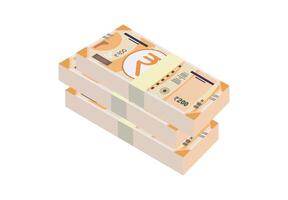 a stack of two hundred 200 rupee banknotes vector
