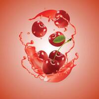 Cherries in splashes of red juice isolated on a white background vector