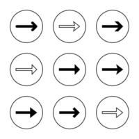 Long arrow icon set on circle line. Arrows direction concept vector