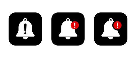 Warning notification bell icon on black square vector