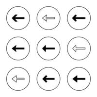 Arrow icon set on circle line. Left arrow concept vector