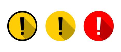 Warning sign, caution icon set with long shadow vector