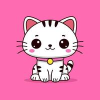 Cute tabby cat sitting and wearing bell necklace cartoon illustration vector