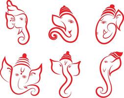 Set of 6 Ganpati face, Collection of 6 Lord Ganesh face minimal illustrations vector