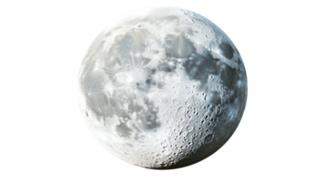 High-resolution image of the full moon with visible craters and details, set against png