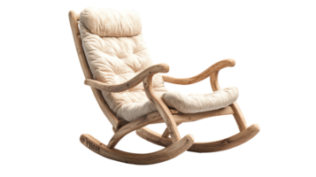 fushioned wooden rocking chairs, one with brown upholstery and the other with white, perfect for comfortable seating and relaxation. png