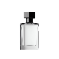Elegantly designed clear glass perfume bottle with a black cap. Perfect for fragrance, luxury, fashion png