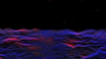 A futuristic 3D animation of big data visualization with dynamic, dotted particle waves, illustrating advanced data technology video