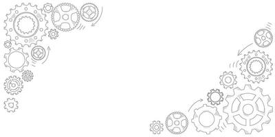 Hand drawn gear cogwheel corner. Doodle sketch style color gear mechanism. Concept of business idea, teamwork, progress background. Doodle cog vector