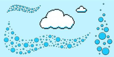 Set of pixel art cloud and bubble swoosh. 90s aesthetics. 8-bit y2k retro style illustration. vector