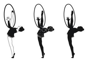Silhouette of a gymnast with a hoop in her hands vector