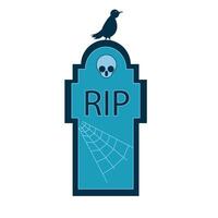 tombstone with skull and spider web pattern, with black crow on top. illustration vector