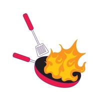 a fire with a spatula and a pot of fire, Chef tossing flaming. illustration vector