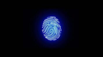Neon fingerprint icon animation on black background, showcasing biometric security technology in an abstract, futuristic style video