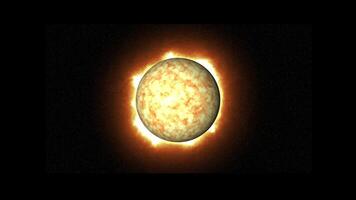 Close up of the sun in deep space, spinning with erupting solar flares against a nebula and galaxy backdrop video