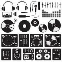 Music icon set on white background. Icons of Dj staff and any equipment set. music technology and accessories objects elements collection design concept vector