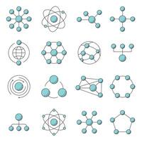 Molecule model line set. Structure of molecules in chemistry, science, educational, network, social media. Molecule icon outline art illustration isolated on white background. vector