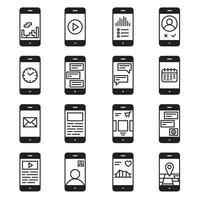 Smartphone functions and apps icon set. vector