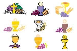 Set of icons with First Communion symbols vector