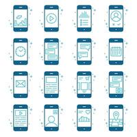 Smartphone colorful functions and apps icon set vector