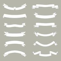 Ribbon thin line icon set. Outline sign kit of text banner. Decorative Tape linear icons of vintage flag, graphic badge. Editable line vector