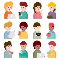 Collection of flat design illustrations. Set of portraits of avatars of cute men and women of different age isolated on a white background vector