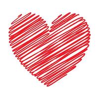 Red heart scribble with lines texture on white background. vector