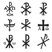 Christian symbols icons set. Glossy Chi Rho, Christogram, Chrismon, Labarum symbols set. vector