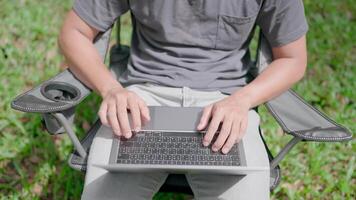 Close-up Programmer developing new software writing program code on a laptop. Typing on laptop keyboard. Work stress, anxiety, workplace think worry in job tough stress workforce issue. video