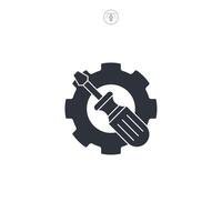 Gear with screwdriver, Service tool icon symbol illustration isolated on white background vector