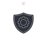 Security setting, Shield with cogwheel icon symbol illustration isolated on white background vector