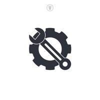 Gear with wrench, Service tool icon symbol illustration isolated on white background vector