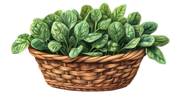 spinach in a basket isolated at transparent background png