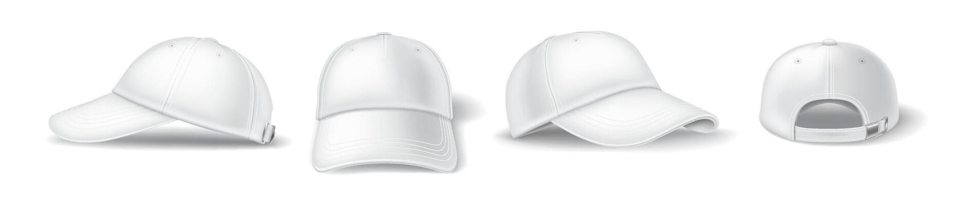 Symbol baseball cap different viewpoints reasonable outline set. Cap clothing adornments with mockup 3d models on white foundation