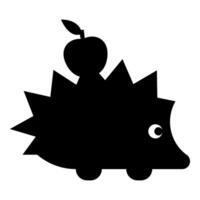 Cute hedgehog with apple icon black color illustration image flat style vector