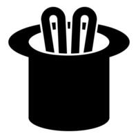 Hare ears in wizard's hat wizard conjure cylinder bunny rabbit appearing trick concept icon black color illustration image flat style vector