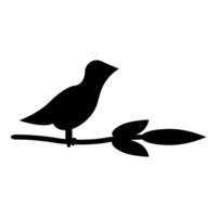 Bird on branch with leaves silhouette spring concept icon black color illustration image flat style vector