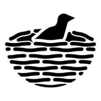 Bird's nest with bird icon black color illustration image flat style vector