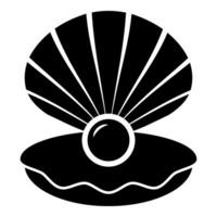 Pearl in seashell shell with pearlized inside open icon black color illustration image flat style vector