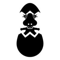 Dinosaur cute dino baby pretty hatch from egg cracked eggshell icon black color illustration image flat style vector