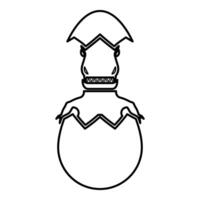 Evil dinosaur hatch from egg cracked eggshell contour outline line icon black color illustration image thin flat style vector