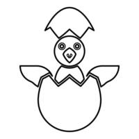 Chicks hatch from the egg baby bird cracked eggshell contour outline line icon black color illustration image thin flat style vector