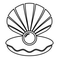 Pearl in seashell shell with pearlized inside open contour outline line icon black color illustration image thin flat style vector