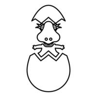 Dinosaur cute dino baby pretty hatch from egg cracked eggshell contour outline line icon black color illustration image thin flat style vector