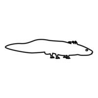 Axolotl ambystoma mexicanum view side contour outline line icon black color illustration image thin flat style vector